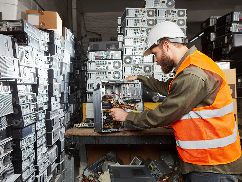 Worker Assembling a CPU